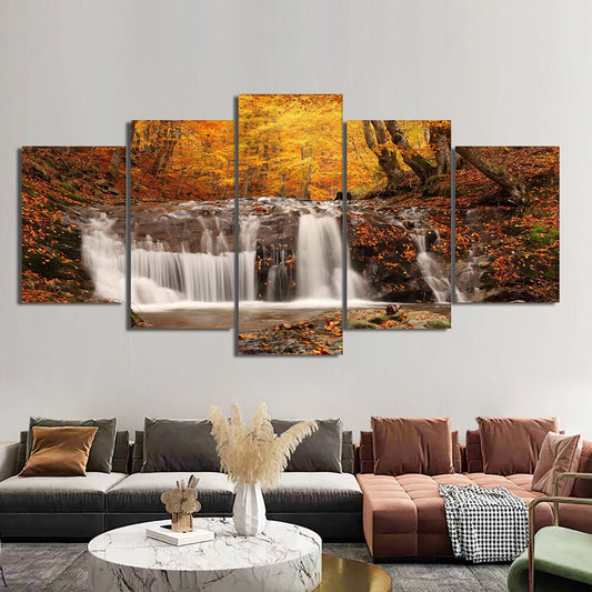 Abstract YellowTrees Waterfall Canvas Painting Print On Canvas Modern Landscape Posters