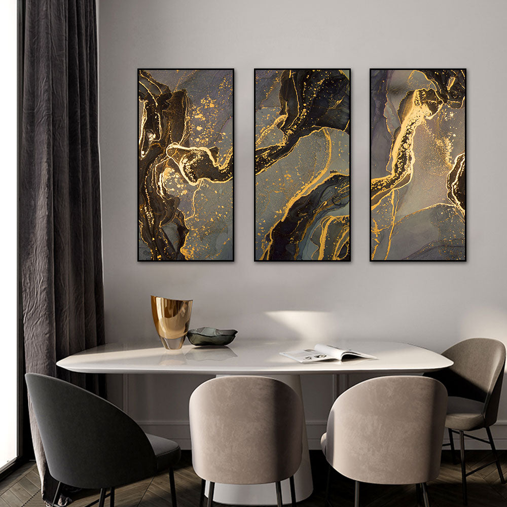 3 panel Abstract Coffee Quicksand With Gold Foils Canvas Painting Modern Posters