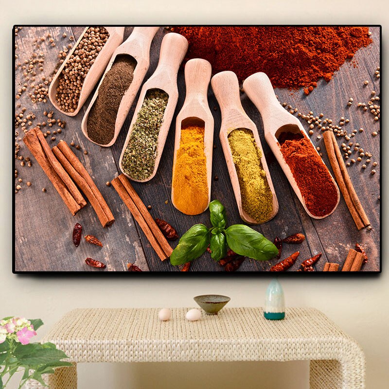 Grains Spices Spoon Plant Kitchen Canvas Painting Cuadros Scandinavian Posters and Prints