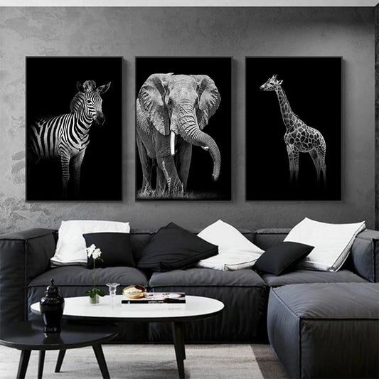 Abstract Black Graffe Elephant Lion Canvas Painting Modern Nordic Animal Posters