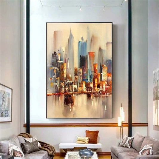 Hand-Painted Oil Paintings Future City Architecture Landscape