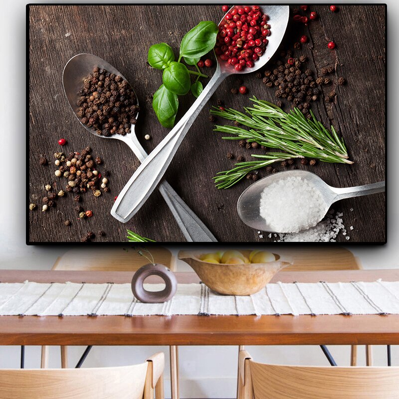 Grains Spices Spoon Kitchen Canvas Painting Plant Cuadros Scandinavian Posters