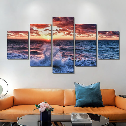 5pcs Set Sunset Ocean Beach Canvas Painting Modern Landscape Posters And Prints Wall