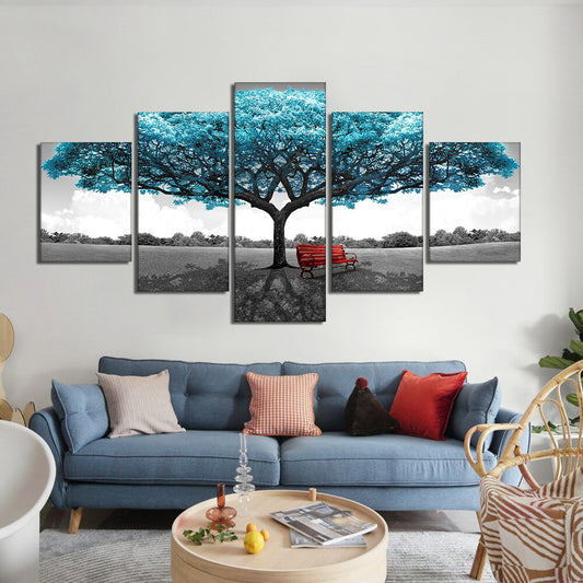 5pcs Set Abstract Blue Trees Canvas Painting Modern Nordic Landscape Posters And Prints Wall