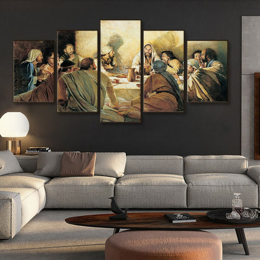 5pcs Set Abstract The Laster Supper Canvas Painting Figure Posters And Prints Wall Art Pictures