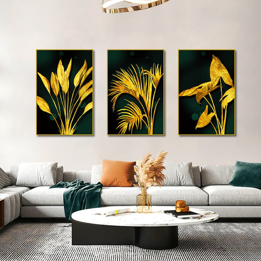 Abstract Golden Leaves Canvas Painting Nordic Style Plant Flower Posters