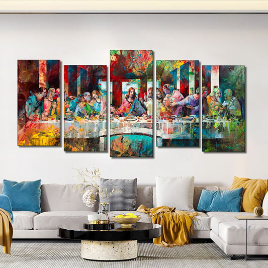 5pcs Set The Last Supper Canvas Painting Colorful Watercolor Famous Posters And Prints Wall