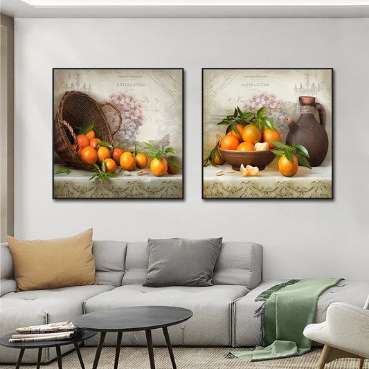 Still Life Canvas Painting Vantage Orange Fruit Posters And Prints Wall Art Pictures